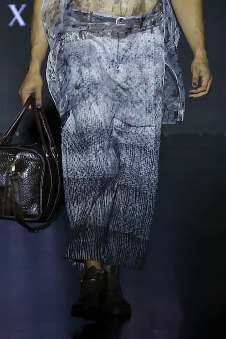 Shop_Rahul Singh_Grey Organza, Cotton Embroidery Shibori Tie Dye Pattern Kurta Set _Online_at_Aza_Fashions