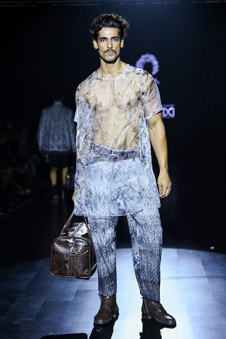 Rahul Singh_Grey Organza, Cotton Embroidery Shibori Tie Dye Pattern Kurta Set _at_Aza_Fashions