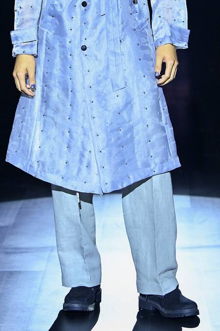 Buy_Rahul Singh_Grey Organza, Linen Beads Embroidered Overcoat Set _Online_at_Aza_Fashions