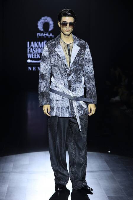 Rahul Singh_Black Organza, Linen Sequins Shibori Tie Dye Pattern Safari Jacket Set _Online_at_Aza_Fashions