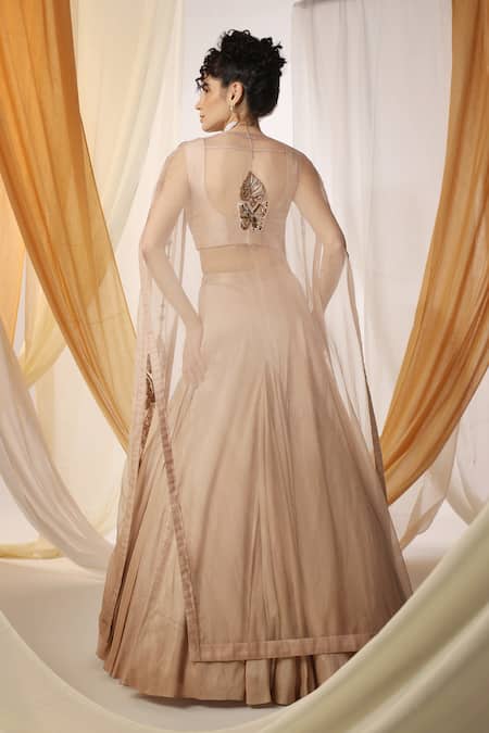 Shweta Aggarwal Godet Lehenga Set With Nature Embroidered Cape 