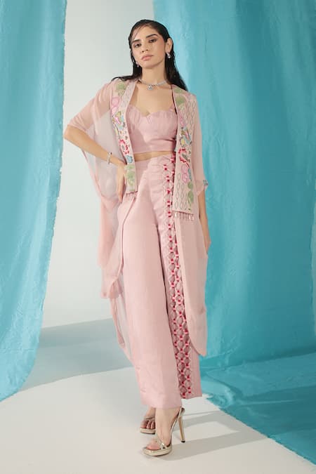 Shweta Aggarwal Patchwork Floral Cape Pant Set 