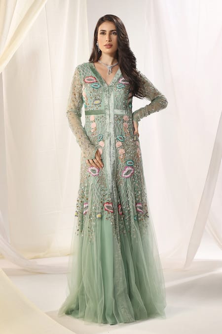 Shweta Aggarwal Floral Applique Embellished Gown 