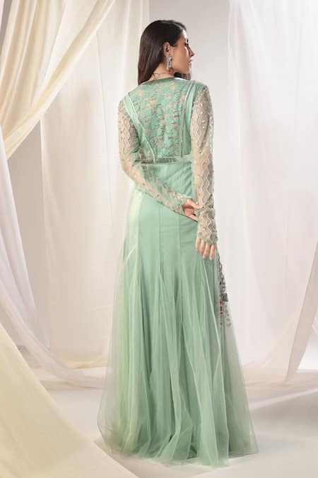 Shweta Aggarwal Floral Applique Embellished Gown 