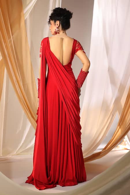 Shweta Aggarwal 3D Rafflesia Embroidered Saree Gown 