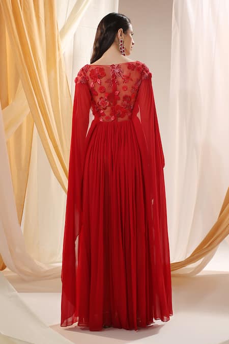 Shweta Aggarwal 3D Rafflesia Embroidered Winged Sleeves Dress With Shorts 