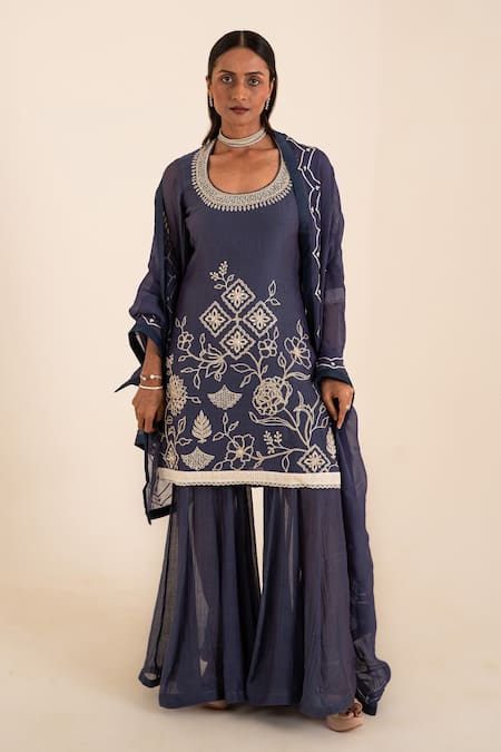 SSHILPA SAMRIYA Floral Aari Embellished Kurta Sharara Set 