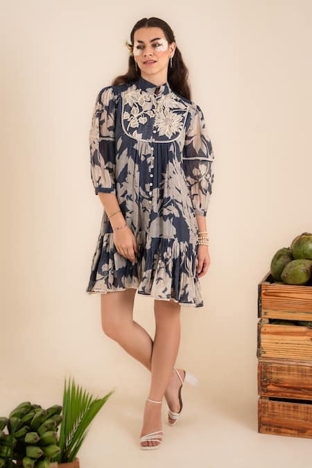 SSHILPA SAMRIYA Floral Aari Embroidered Mini Dress 