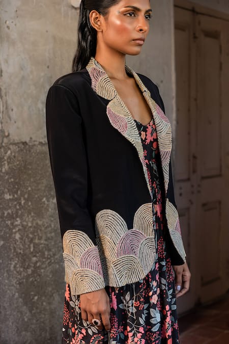 Floral Dress With Black Blazer Designer Floral Blazer Dresses For