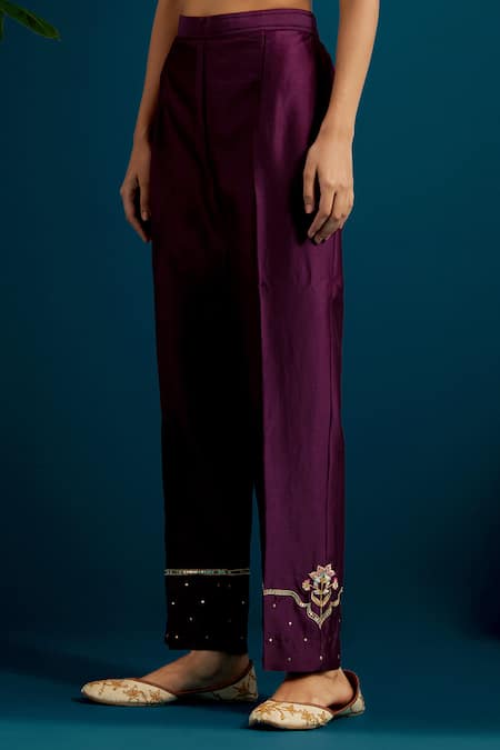 Buy_Anantaa By Roohi_Black Silk, Chanderi Sequins, Gota Patti Resham Embroidered Kurta And Pant Set _Online_at_Aza_Fashions