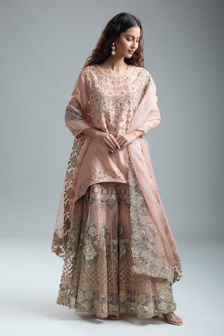 Kavita Bhartia Floral Beaded Embroidered Kurta Sharara Set 