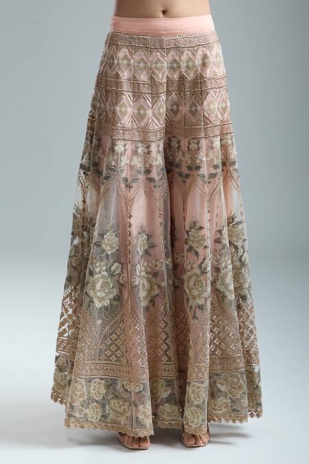 Buy Kavita Bhartia Peach Cotton, Georgette Beads, Embroidery Round Floral Beaded Kurta Sharara Set Online at Aza Fashions Buy_Kavita Bhartia_Peach Cotton, Georgette Beads, Embroidery Round Floral Beaded Kurta Sharara Set_Online_at_Aza_Fashions