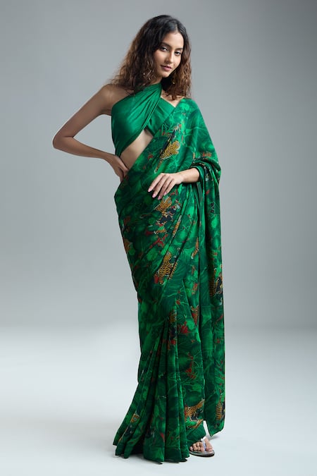 Masaba Jungle Print Saree With Unstitched Blouse Piece 