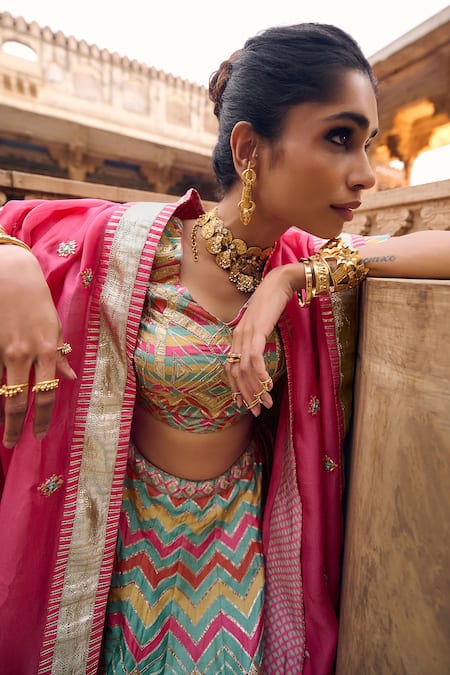 Buy Saundh Pink Organza, Brocade, Silk Sarayu Carnival Embroidered And Printed Lehenga Set Online at Aza Fashions Buy_Saundh_Pink Organza, Brocade, Silk Sarayu Carnival Embroidered And Printed Lehenga Set_Online_at_Aza_Fashions