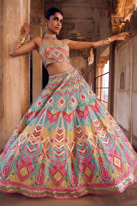 Shop Saundh Pink Organza, Brocade, Silk Sarayu Carnival Embroidered And Printed Lehenga Set Online at Aza Fashions Shop_Saundh_Pink Organza, Brocade, Silk Sarayu Carnival Embroidered And Printed Lehenga Set_Online_at_Aza_Fashions