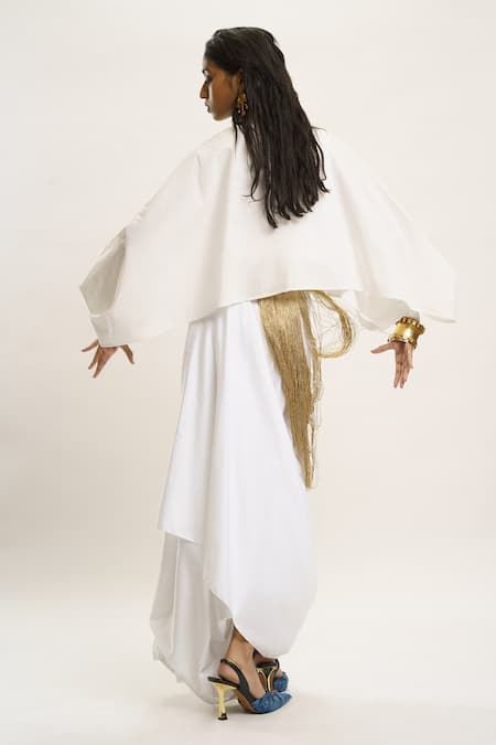 Shop_AK-OK_White Cotton, Gingham Embroidery, Studs Collared Embellished Thread Shirt _at_Aza_Fashions