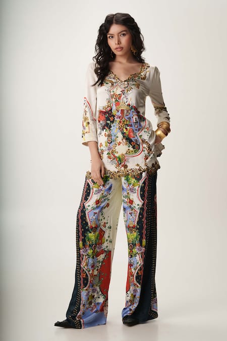 AK-OK Stud Embellished Tunic & Trouser Set 