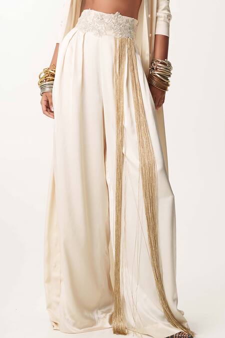 AK-OK Beige Silk Satin, Cotton Sequins, Embroidery Round Long Shirt Dress Trouser Set Online at Aza Fashions AK-OK_Beige Silk Satin, Cotton Sequins, Embroidery Round Long Shirt Dress Trouser Set _Online_at_Aza_Fashions