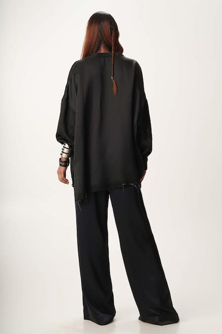 Shop AK-OK Black , Satin Beads, Studs V-neck Embellished Sweatshirt And Trouser Set at Aza Fashions Shop_AK-OK_Black , Satin Beads, Studs V-neck Embellished Sweatshirt And Trouser Set _at_Aza_Fashions