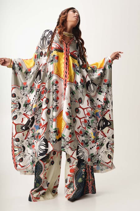 AK-OK Abstract Pattern Kaftan Shirt & Trouser Set 