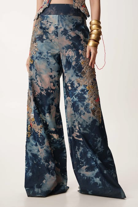 Shop AK-OK Blue , Satin Sequins, Cutwork Embroidered Waistcoat And Trouser Set Online at Aza Fashions Shop_AK-OK_Blue , Satin Sequins, Cutwork Embroidered Waistcoat And Trouser Set _Online_at_Aza_Fashions