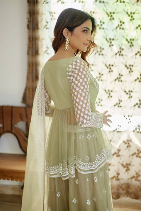 Astha Narang Floral Thread Embroidered Peplum Kurta & Sharara Set 