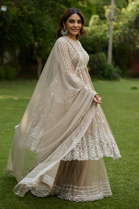 Astha Narang Floral Thread Embroidered Front Open Jacket & Sharara Set 