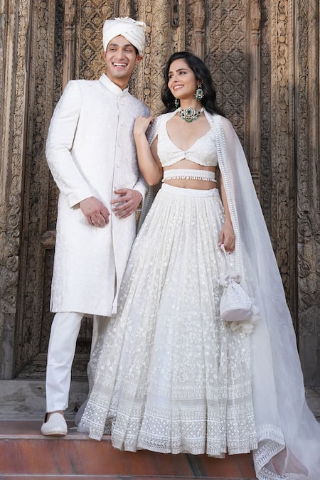 Astha Narang Floral Beads Embroidered Attached Can Can Lehenga Set