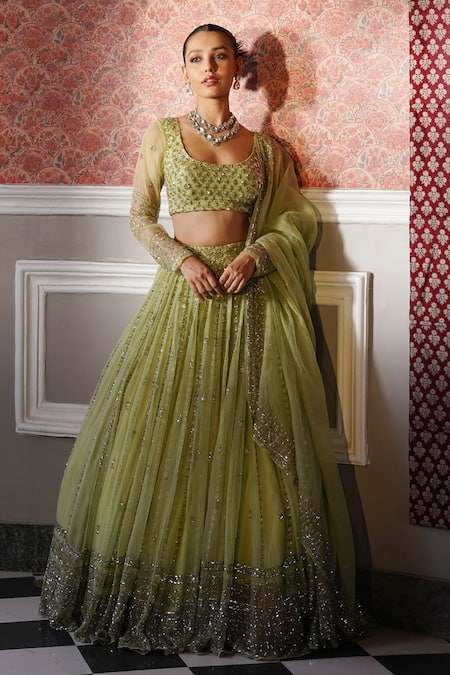 Astha Narang Floral Embroidered Attached Can Can Lehenga Set 