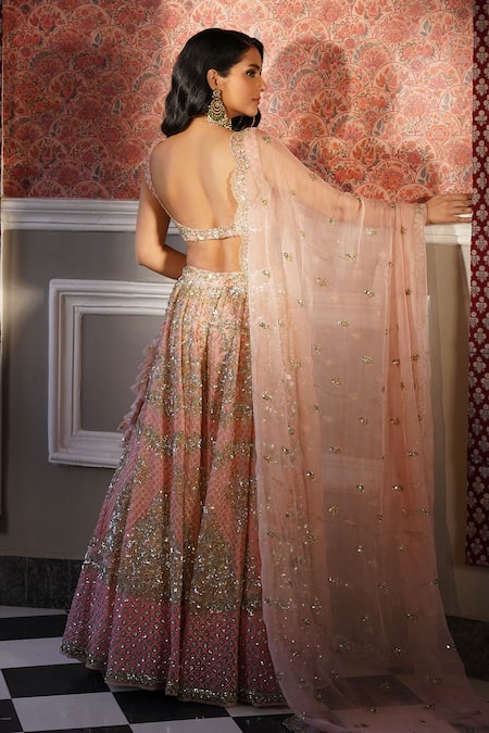 Astha Narang Sequin Embroidered Attached Can Can Lehenga Set 