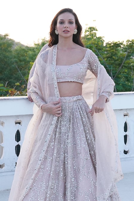 Astha Narang Pink Organza Sequins Round Neck Sitara Embroidered Lehenga Set Online at Aza Fashions Astha Narang_Pink Organza Sequins Round Neck Sitara Embroidered Lehenga Set _Online_at_Aza_Fashions