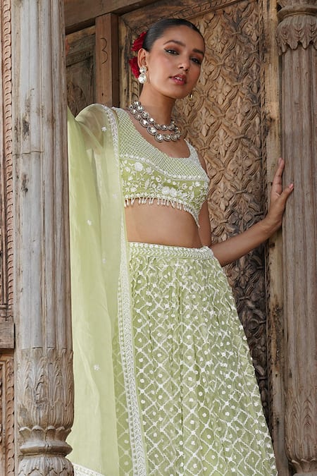 Astha Narang Geometric Moti Embroidered Lehenga Set 