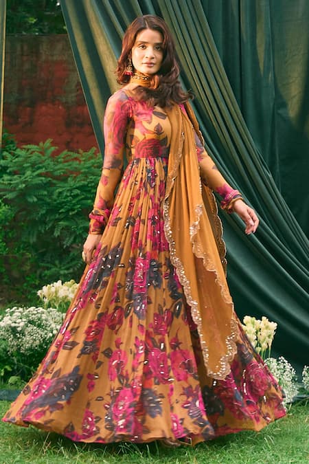 Astha Narang Rose Print Anarkali With Dupatta 