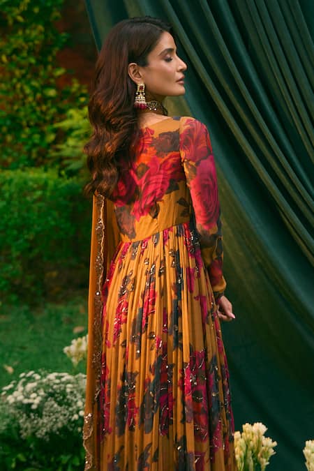 Astha Narang Rose Print Anarkali With Dupatta 