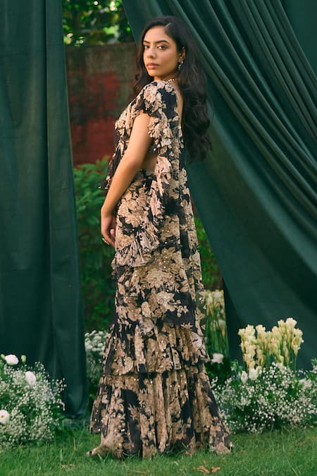 Astha Narang Floral Frill Pre-Draped Saree With Blouse 
