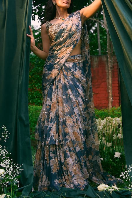 Astha Narang Flora Frill Pre-Draped Saree With Blouse 