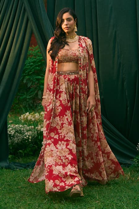 Astha Narang Floral Garden Print Cape & Pant Set 