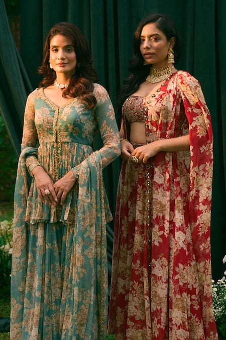 Astha Narang Floral Garden Print Cape & Pant Set 