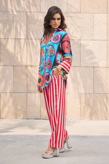 Buy Cin Cin Multi Color Satin Collared Sunset Carnival Print Shirt And Pant Set Online at Aza Fashions Buy_Cin Cin_Multi Color Satin Collared Sunset Carnival Print Shirt And Pant Set _Online_at_Aza_Fashions