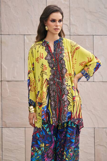Buy Cin Cin Multi Color Georgette Embroidery Mandarin Floral Vine Print Top And Pant Set Online at Aza Fashions Buy_Cin Cin_Multi Color Georgette Embroidery Mandarin Floral Vine Print Top And Pant Set _Online_at_Aza_Fashions