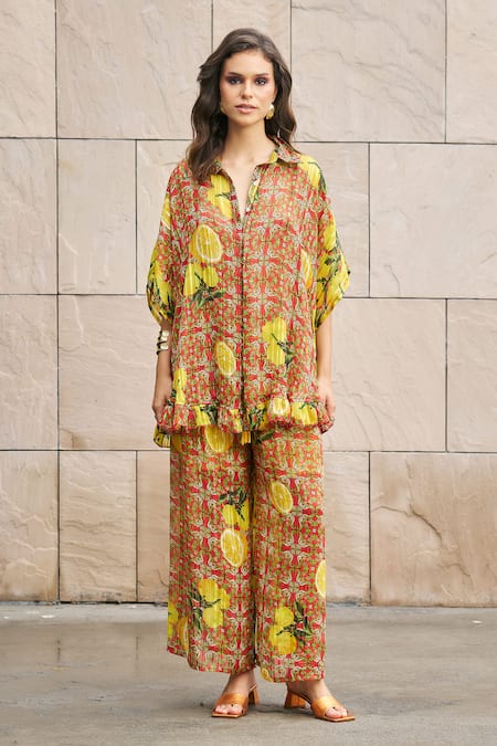 Cin Cin Lemon Print Shirt Tunic & Palazzo Set 