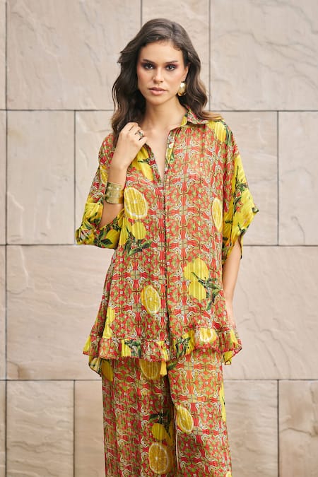 Cin Cin Lemon Print Shirt Tunic & Palazzo Set 