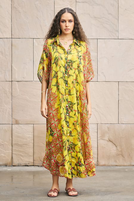 Cin Cin Citrus Lemon Print Shirt Dress 