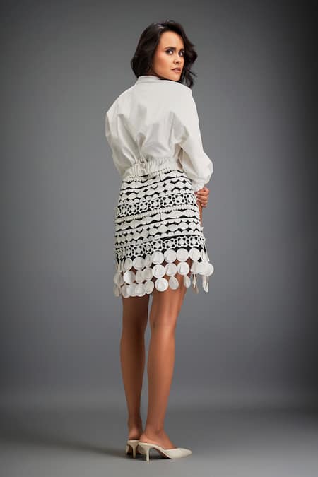 Deepika Arora Geometric Leather Applique Short Skirt 