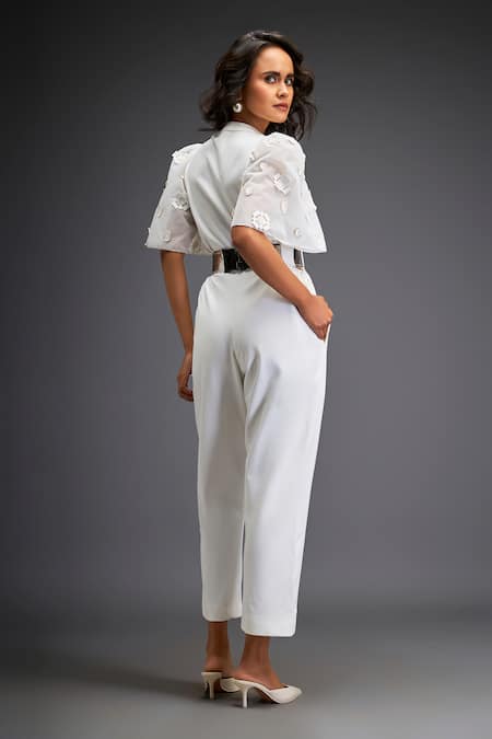 Deepika Arora Geometric Leather Applique Embellished Jumpsuit With Belt 