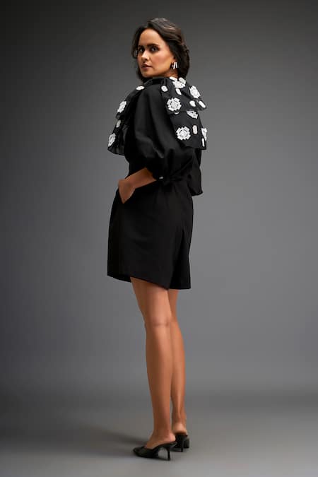 Deepika Arora Geometric Blossom Leather Applique Embellished Playsuit 
