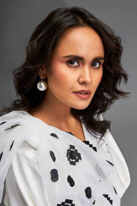 Buy_Deepika Arora_White Polyester Embroidery Geometric Flora Leather Applique Embellished Playsuit _Online_at_Aza_Fashions