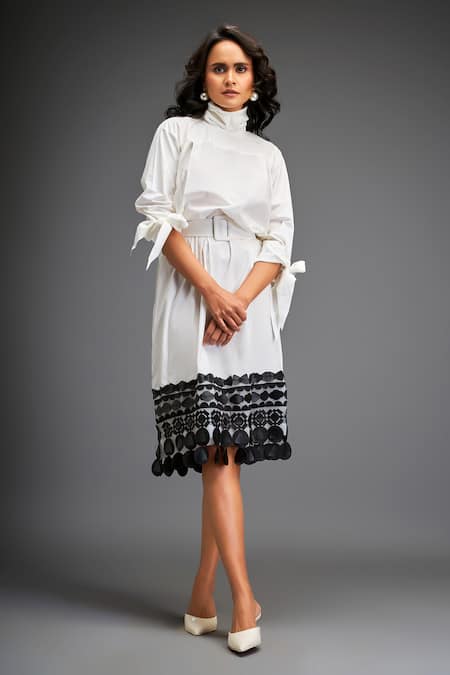 Deepika Arora Geometric Ornate Leather Applique Midi Dress 