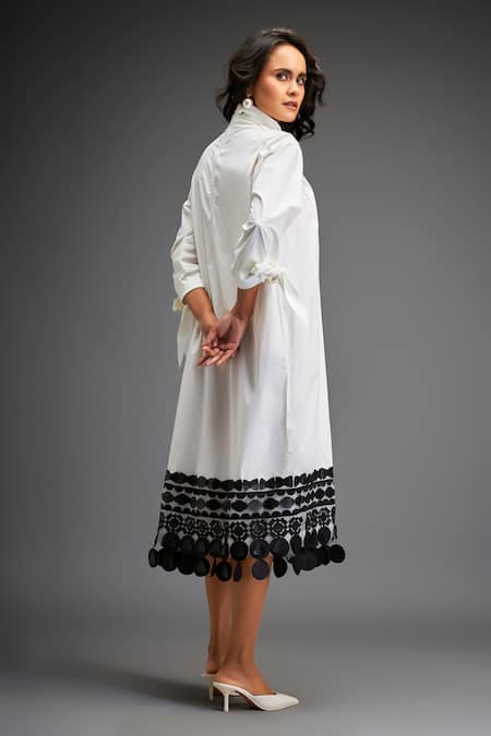 Deepika Arora Geometric Ornate Leather Applique Midi Dress 