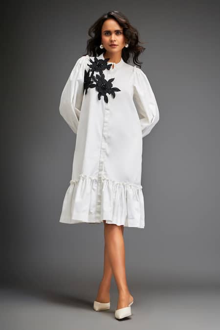 Deepika Arora Contrast Flower Applique Dress 
